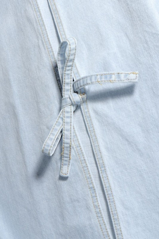 Back Tie Slit Denim Jacket Light Wash
