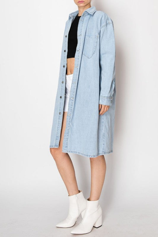 Back Tie Slit Denim Jacket Light Wash