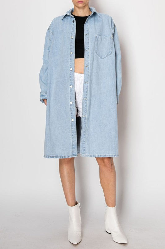 Back Tie Slit Denim Jacket Light Wash