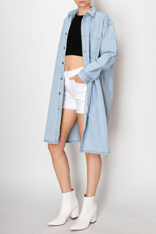 Back Tie Slit Denim Jacket Light Wash