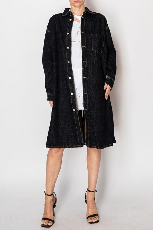 Back Tie Slit Denim Jacket Dark Wash