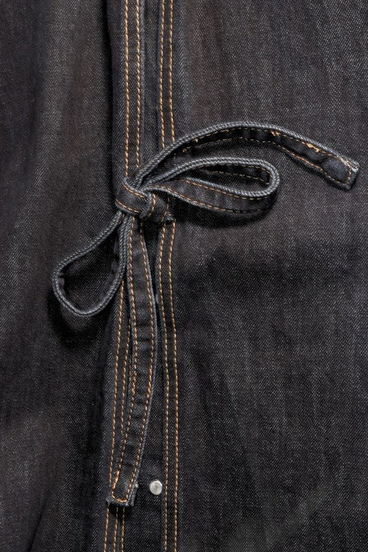 Back Tie Slit Denim Jacket Dark Wash