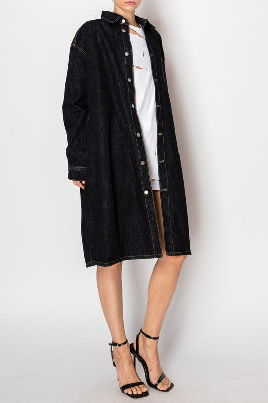 Back Tie Slit Denim Jacket Dark Wash