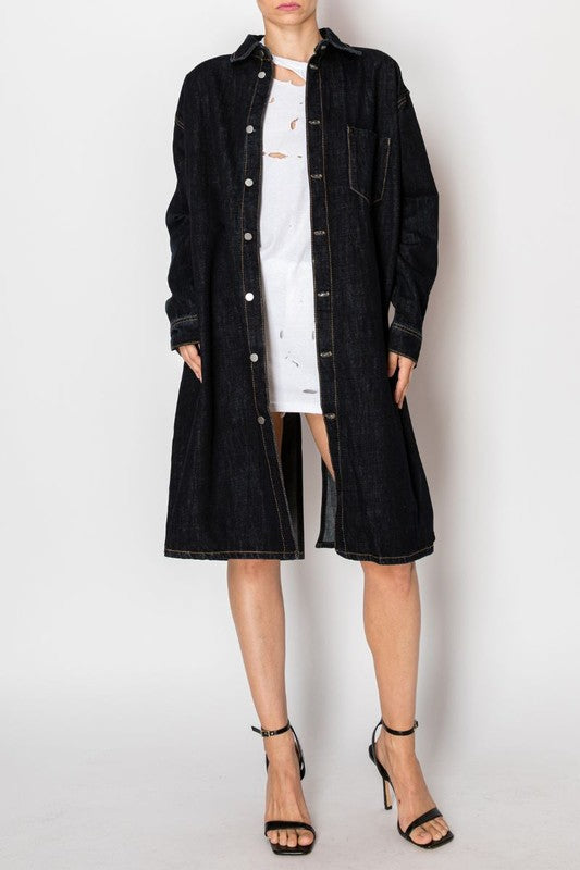 Back Tie Slit Denim Jacket Dark Wash