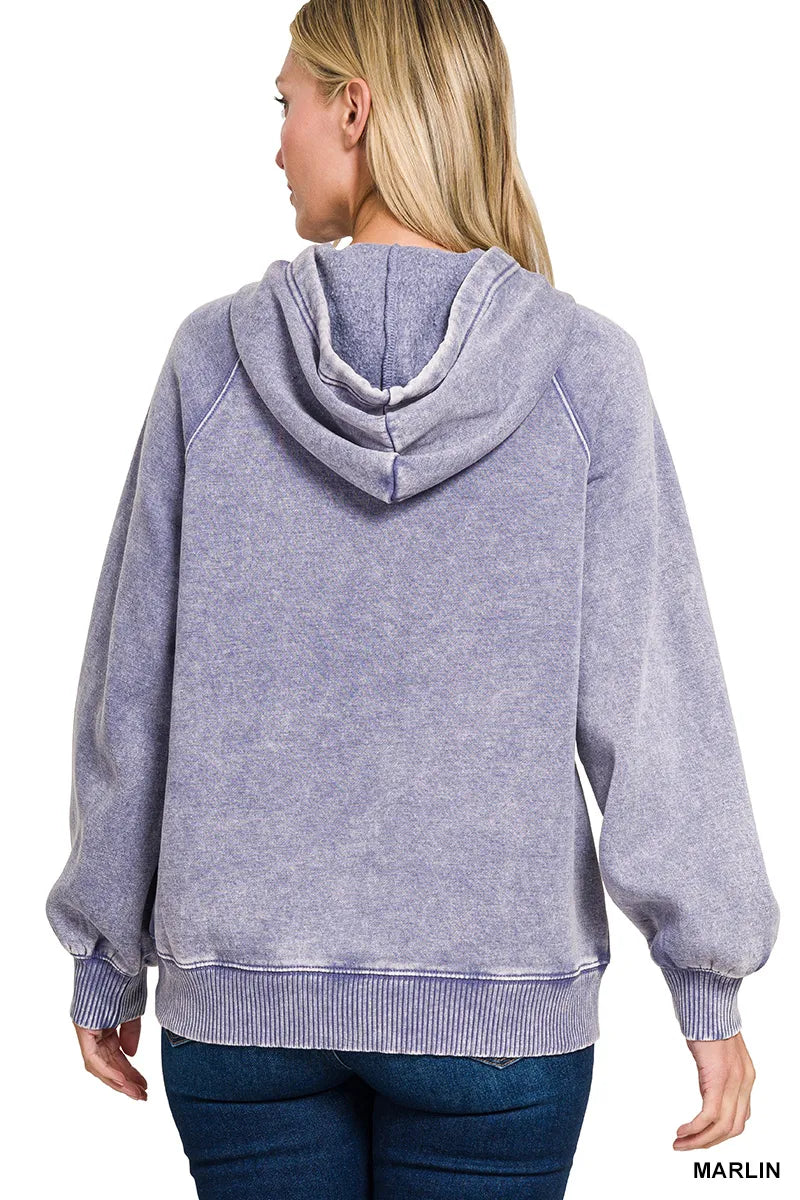 Acid Wash Fleece Hoodie with Kangaroo Pocket