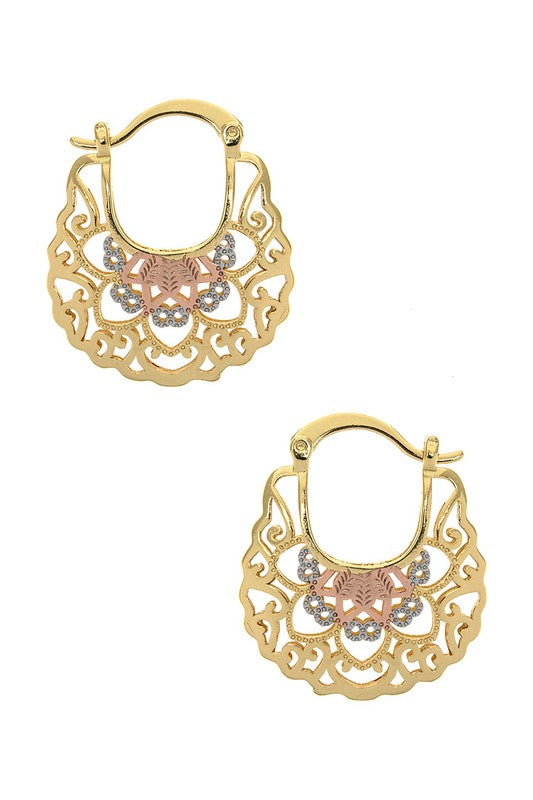 3 Tone Laser Cut Iconic Hoop Earrings