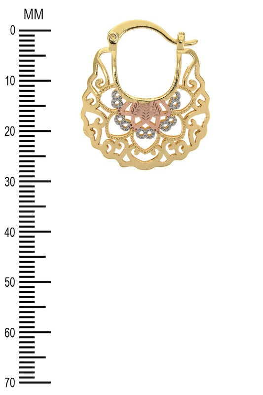 3 Tone Laser Cut Iconic Hoop Earrings