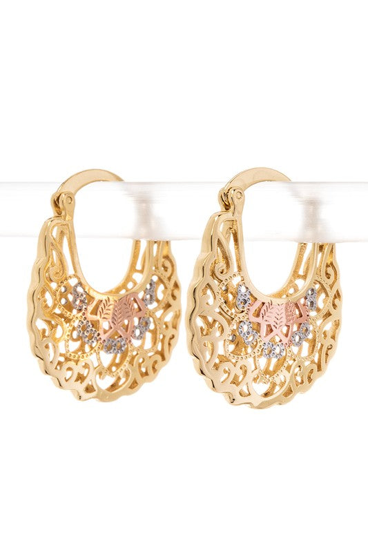 3 Tone Laser Cut Iconic Hoop Earrings