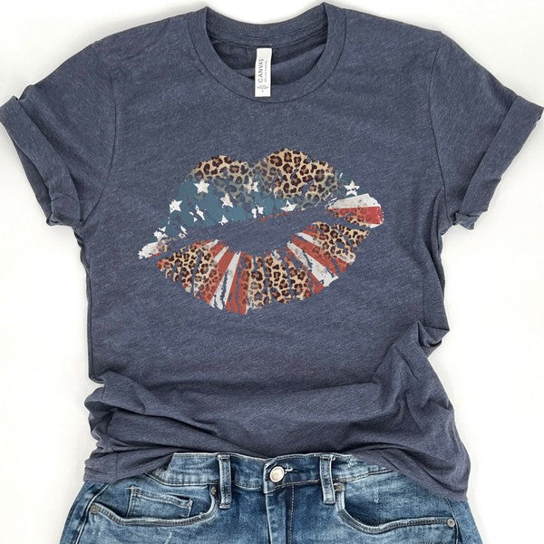 American Big Lips Stars, Stripes, Leopard t-shirt