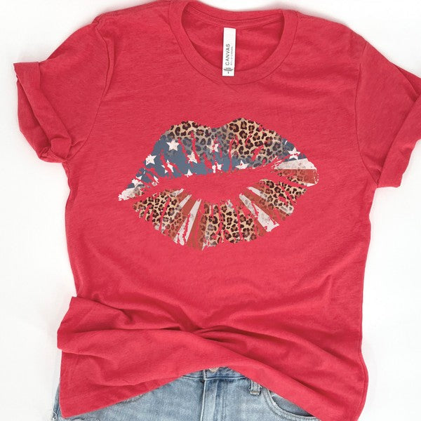 American Big Lips Stars, Stripes, Leopard t-shirt