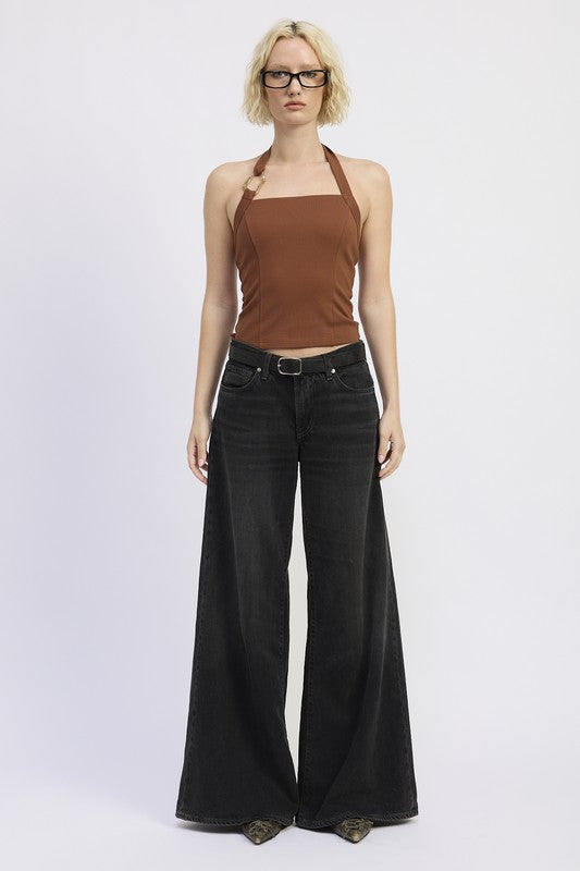 Beth Sleeveless Knit Chain Link Halter Top