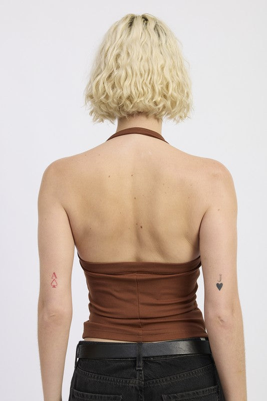 Beth Sleeveless Knit Chain Link Halter Top