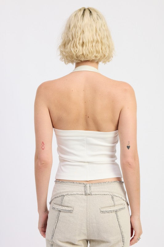 Beth Sleeveless Knit Chain Link Halter Top