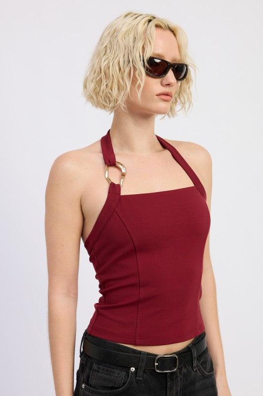 Beth Sleeveless Knit Chain Link Halter Top