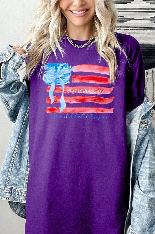 American Flag Bow Graphic Heavy Cotton Tee