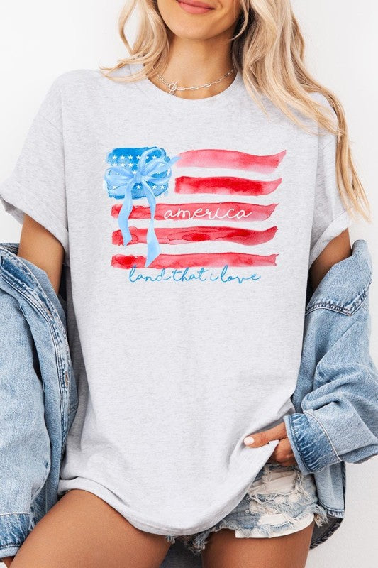 American Flag Bow Graphic Heavy Cotton Tee