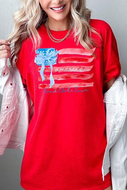 American Flag Bow Graphic Heavy Cotton Tee