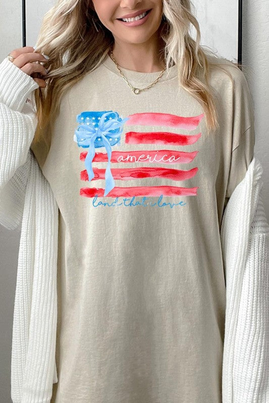American Flag Bow Graphic Heavy Cotton Tee