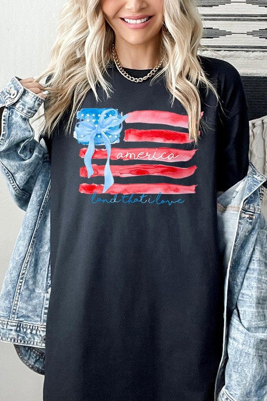 American Flag Bow Graphic Heavy Cotton Tee