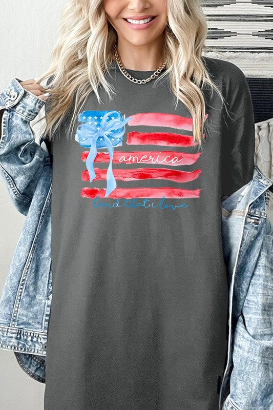 American Flag Bow Graphic Heavy Cotton Tee