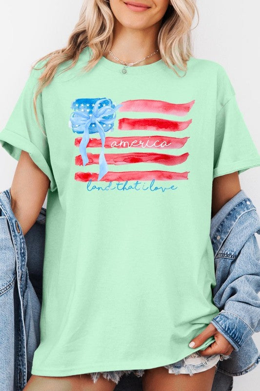 American Flag Bow Graphic Heavy Cotton Tee