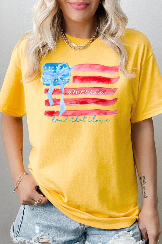 American Flag Bow Graphic Heavy Cotton Tee