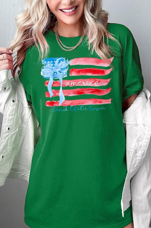 American Flag Bow Graphic Heavy Cotton Tee
