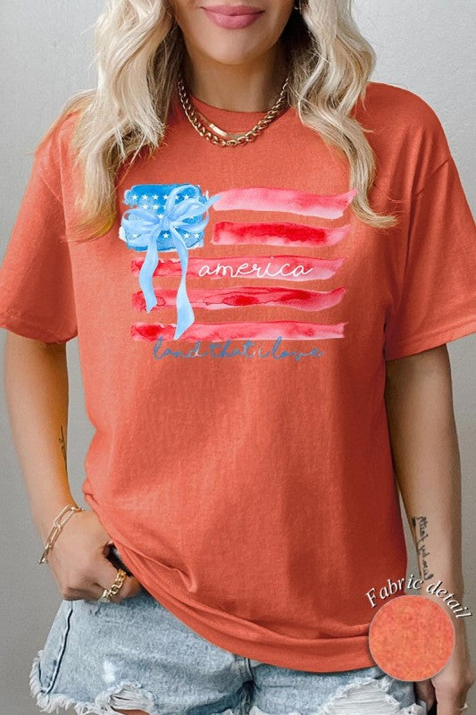 American Flag Bow Graphic Heavy Cotton Tee
