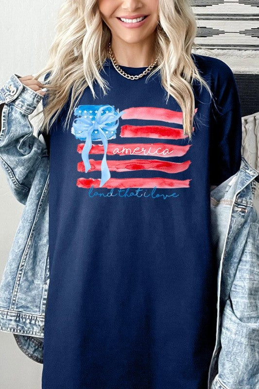 American Flag Bow Graphic Heavy Cotton Tee