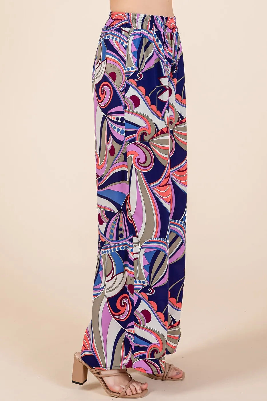 Abstract Print Elastic Waist Wide Leg Pants
