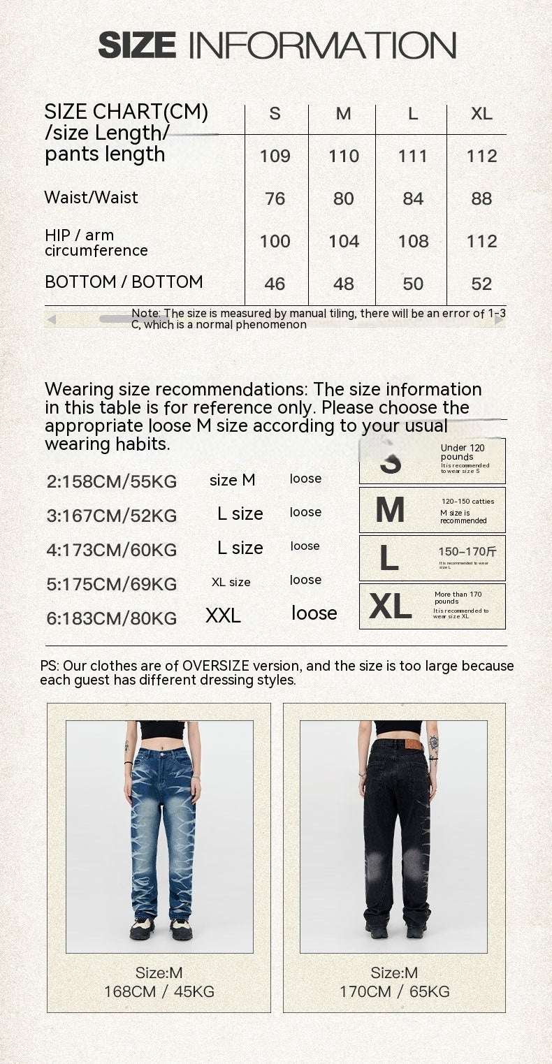 Avant-garde Street Washed Corrugated Straight Jeans Men And Women