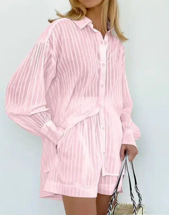 2-piece matching long sleeve and shorts set