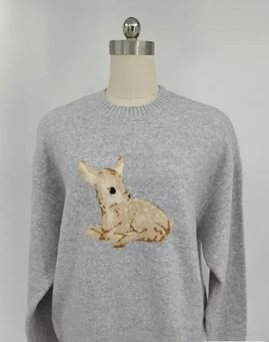 Animal Embroidered Knit Sweater