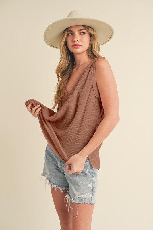 Aemi + Co V-Neck Wide Strap Tank Top
