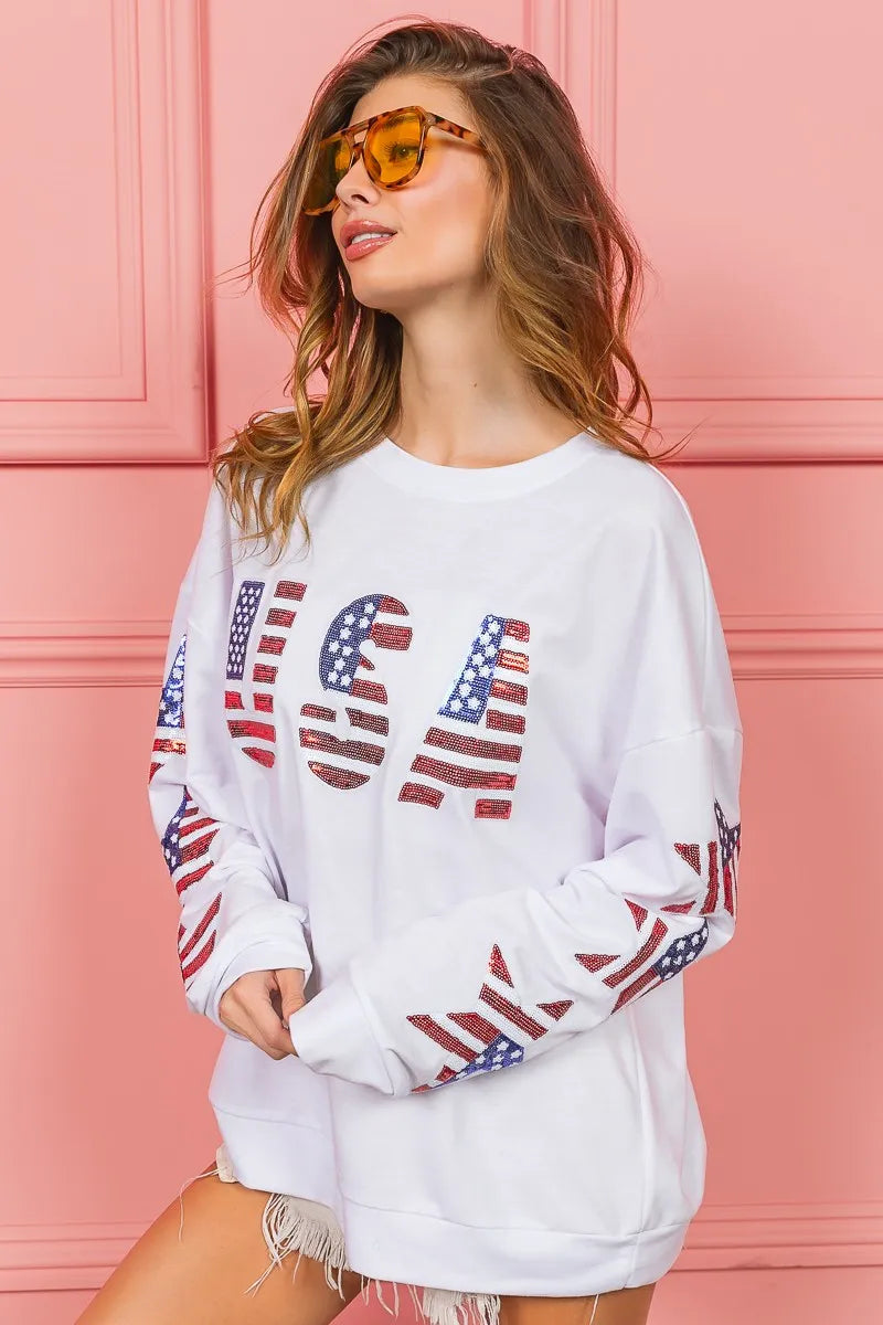 American Flag USA and Star Sequin Sweatshirt