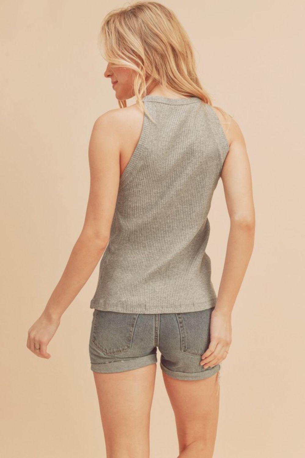 Aemi + Co Ribbed Round Neck Tank Top