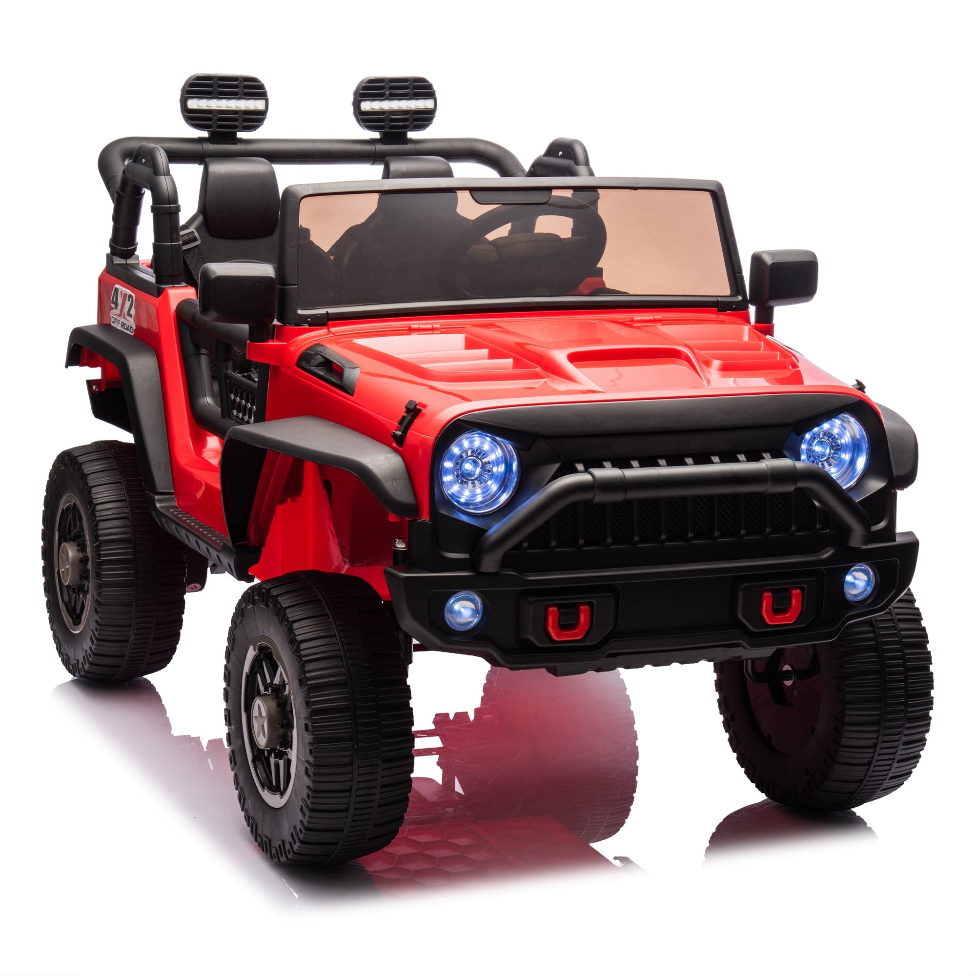 24V Two-Seater Kids Ride On Truck Car W/Parents Control,200w*2,Seat width 20.28in,Four-wheel Suspension,LED Lights,Music,MP3,Bluetooth,Two independent seat belts,Suitable for off-road For Kids Aged 3+