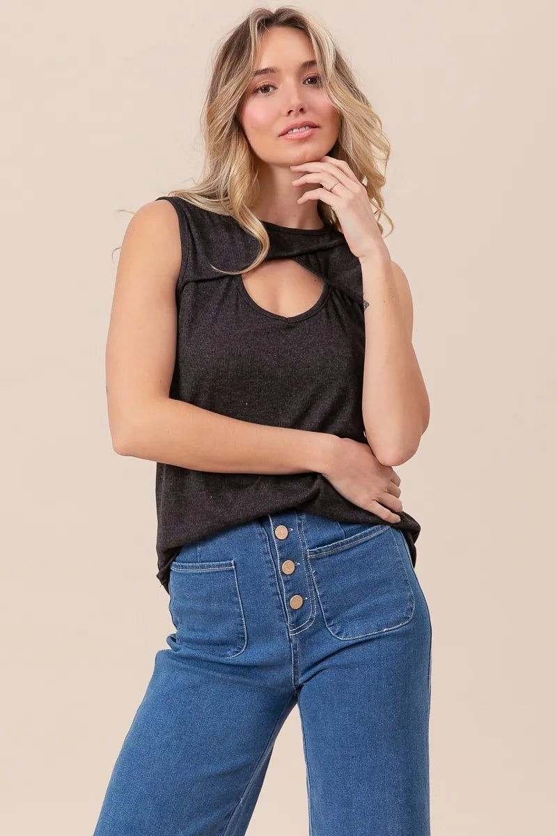 Baby Rib Knit Front Sut Out Detailed Sleeveless