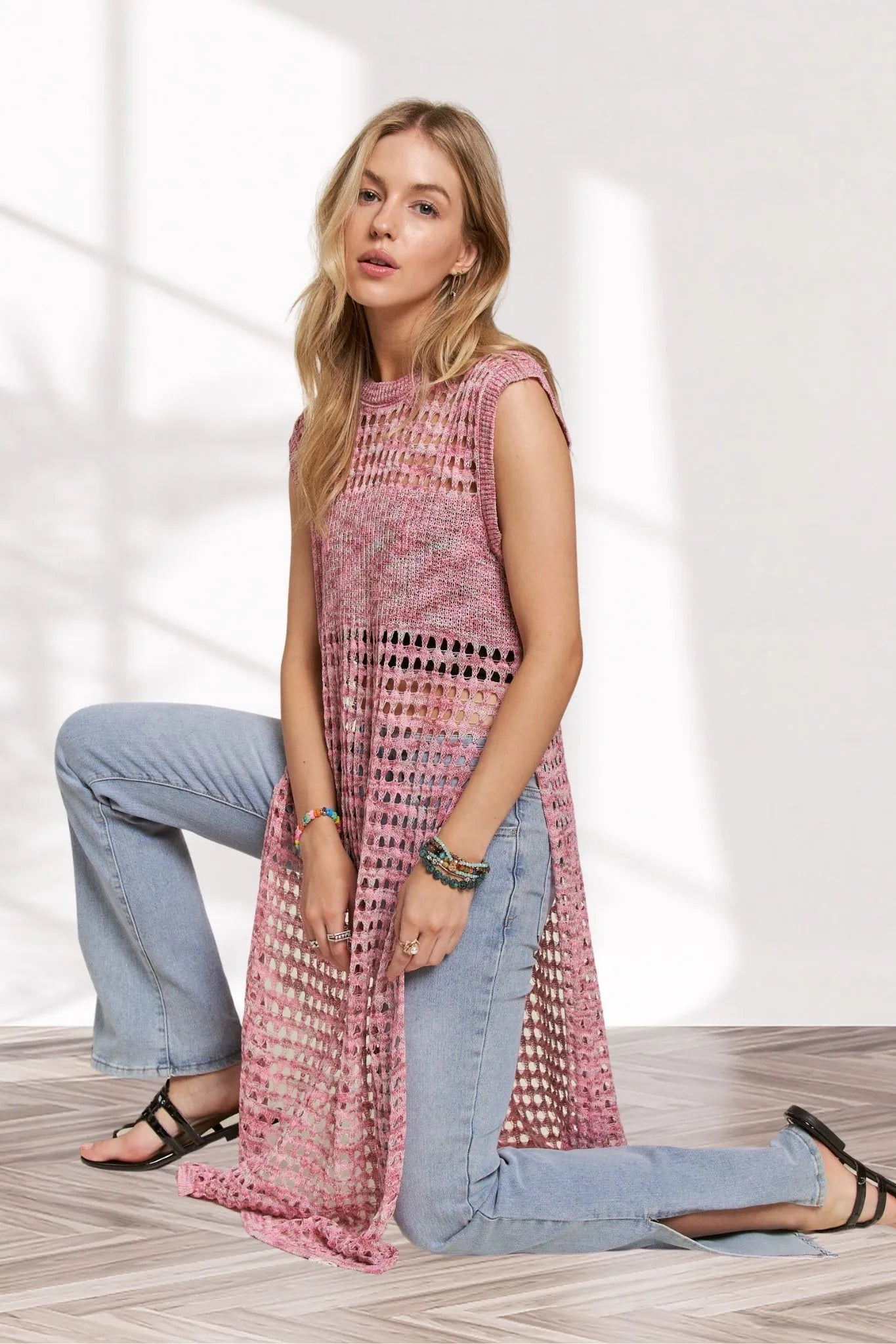 ADORA Multi Color Crochet Tunic Top