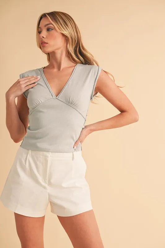 Aemi+Co V-Neck Cap Sleeve Cropped Top