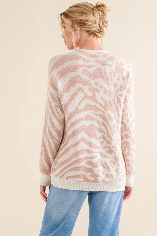 And The Why Leopard Zebra Combo Casual Sweater Top