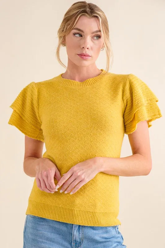 And The Why Double Layered Ruffle Sleeves Sweater Top