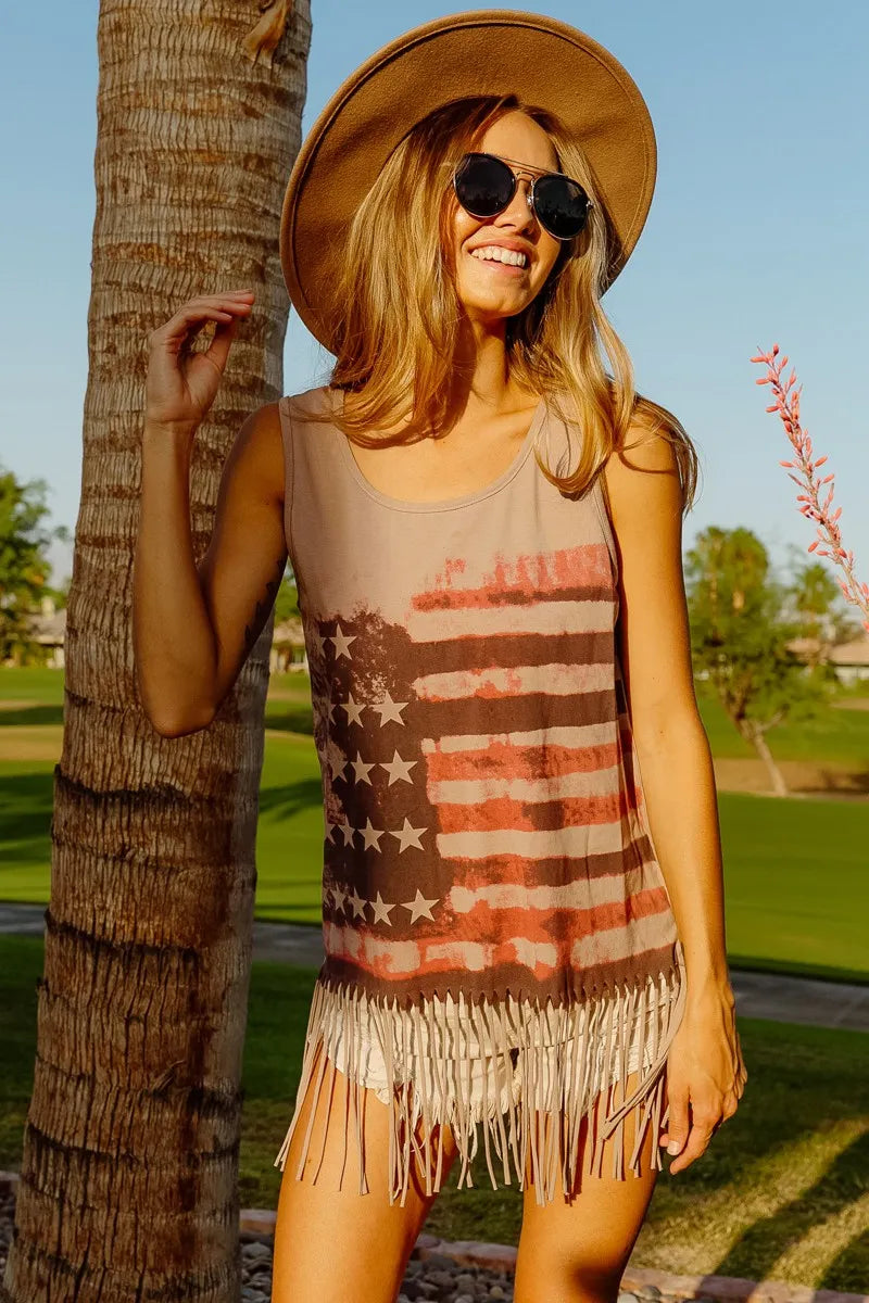 American Flag Print Knit Sleeveless Top