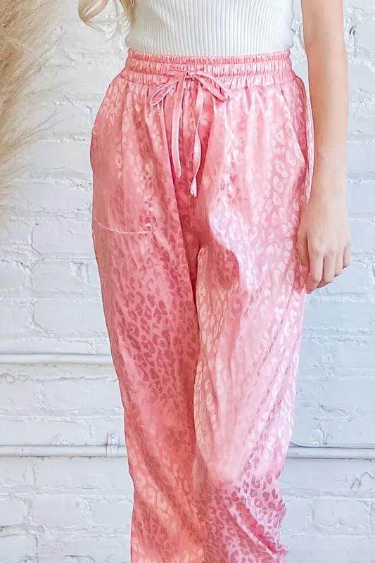 And The Why Satin Leopard Print Joggers