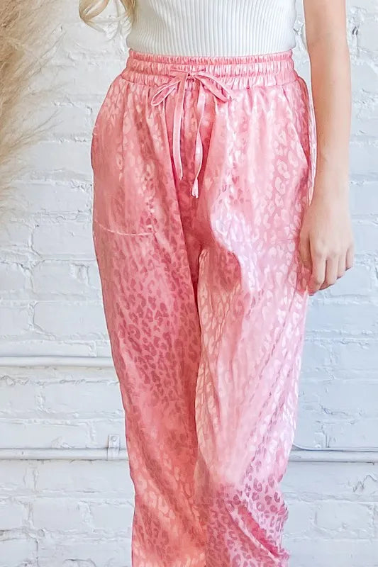 And The Why Satin Leopard Print Joggers in Pink