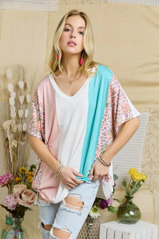 ADORA  Colorblock Casual Knit Tunic Top