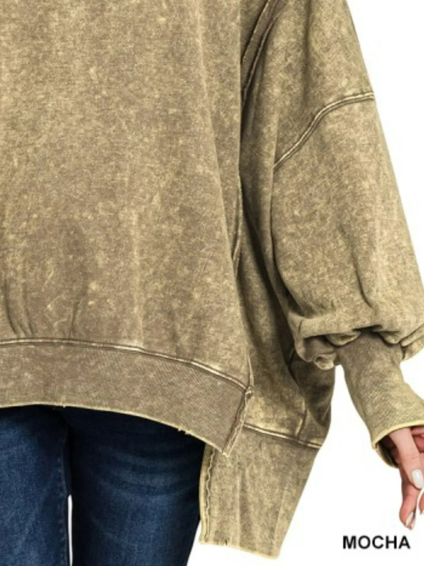 Acid Wash Exposed-Seam High Low Sweatshirt