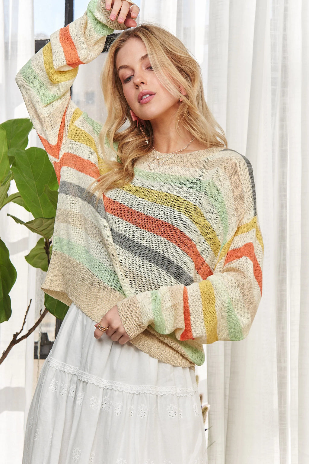 ADORA Stripe Long Sleeves Knit Top
