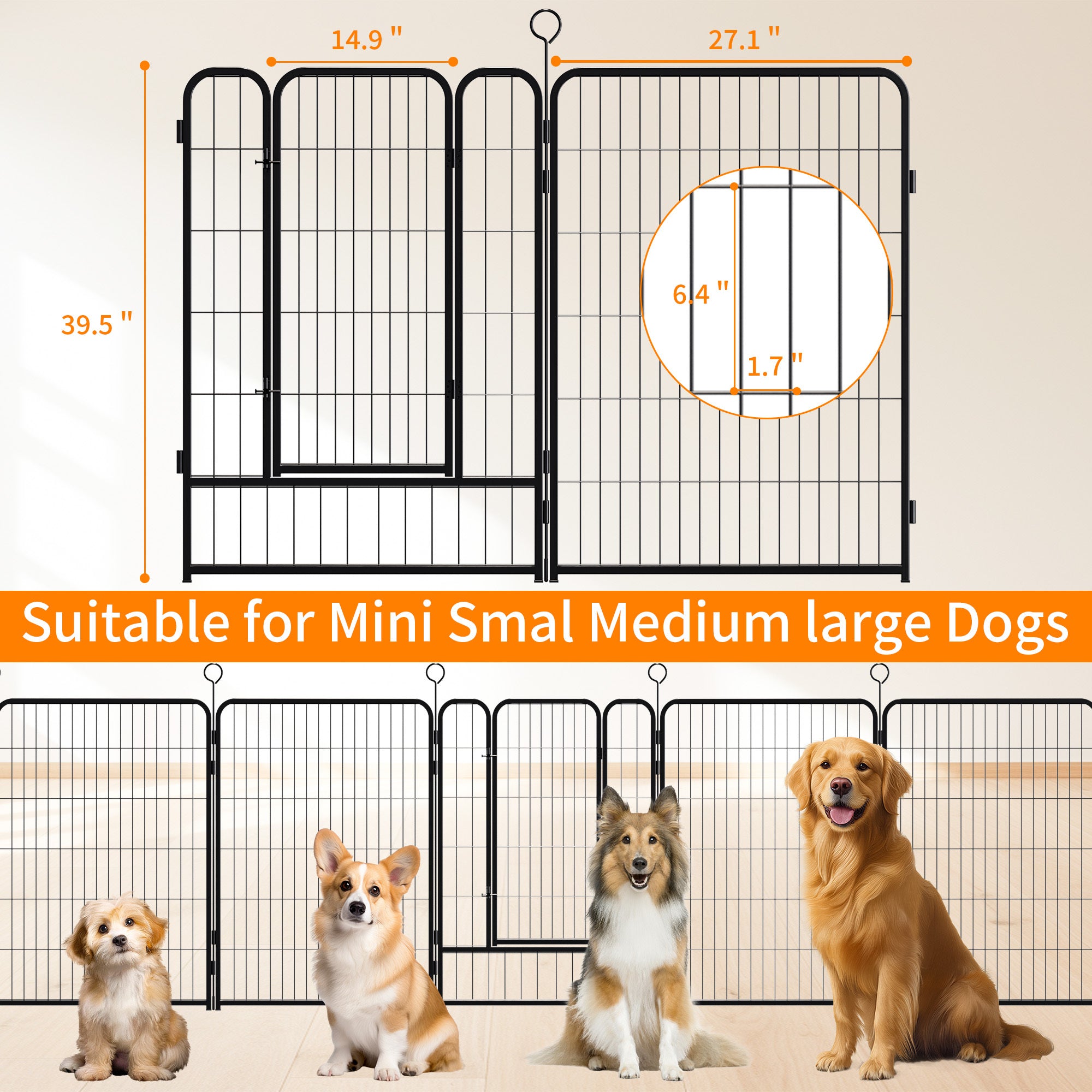 16 Panels Heavy Duty Metal Playpen with Self-Locking Gate, Extra Tall 40' Dog Fence Pet Exercise Pen for Outdoor and Indoor-Easy Setup Exercise Pen for Large Dogs