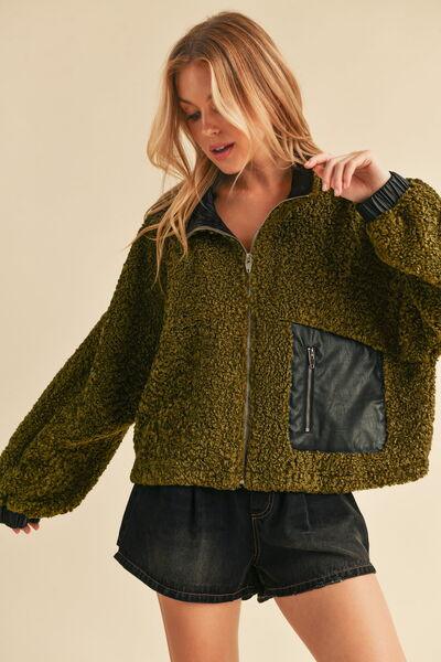 Aemi + Co Collared Neck Zip Up Sherpa Jacket